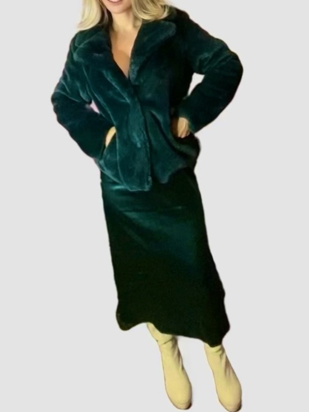 🌷Jou Jou🌷 Plush Faux Fur Dark Green Coat Jacket 🌷 NWOT